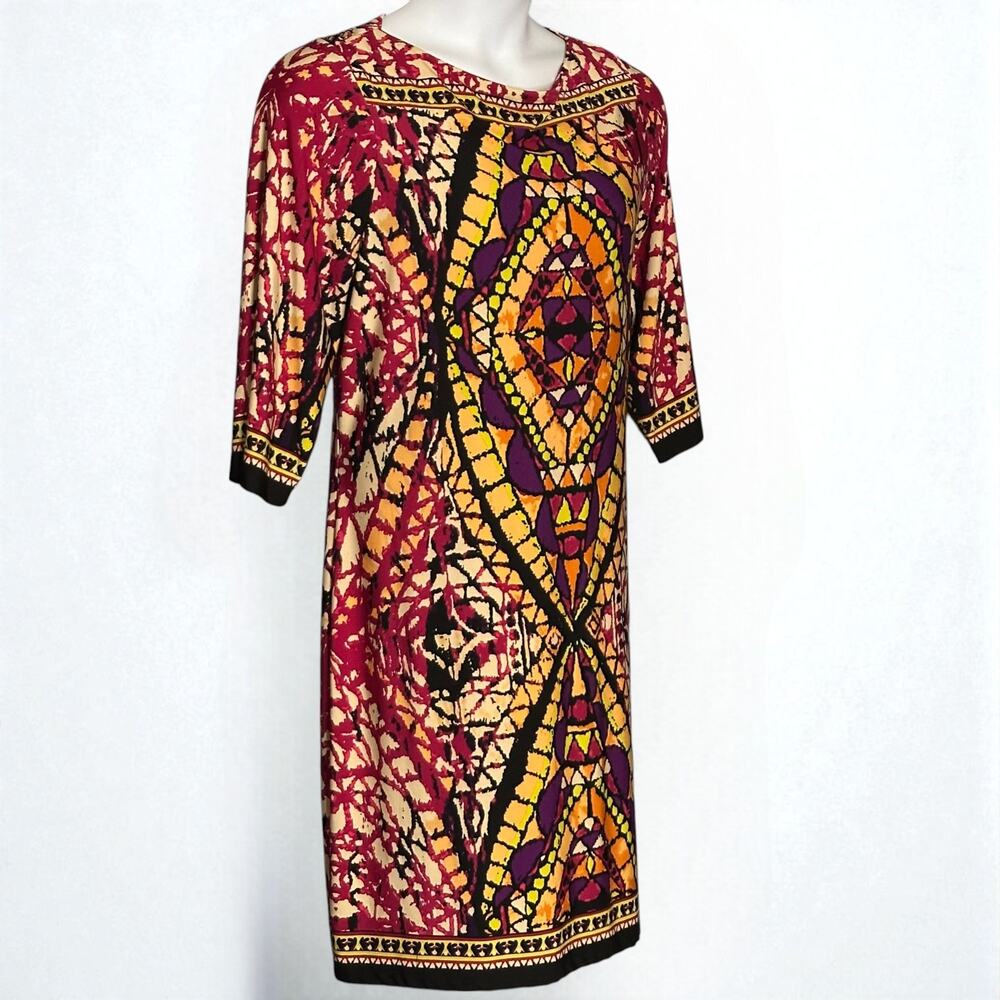 ECI New York Colorful Cocktail Dress Size 16W Shift Boat Neck Glam Mosaic Retro